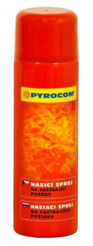 Hasicí sprej Pyrocom 400 ml je určen k hašení začínajících požárů třídy A, B a C. Sprejem lze hasit i elektrická zařízení pod napětím 230/400 V.