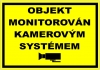 Venkovní samolepka s textem "OBJEKT MONITOROVÁN KAMEROVÝM SYSTÉMEM" slouží k označení prostor monitorovaných kamerovým systémem. Odolná povětrnostním vlivům a UV záření. Rozměry: 205x145mm